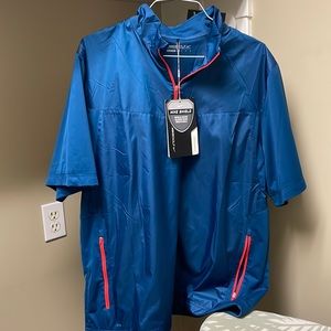 Nike golf short sleeve wind jacket. Aqua/w orange piping around neck/and pockets